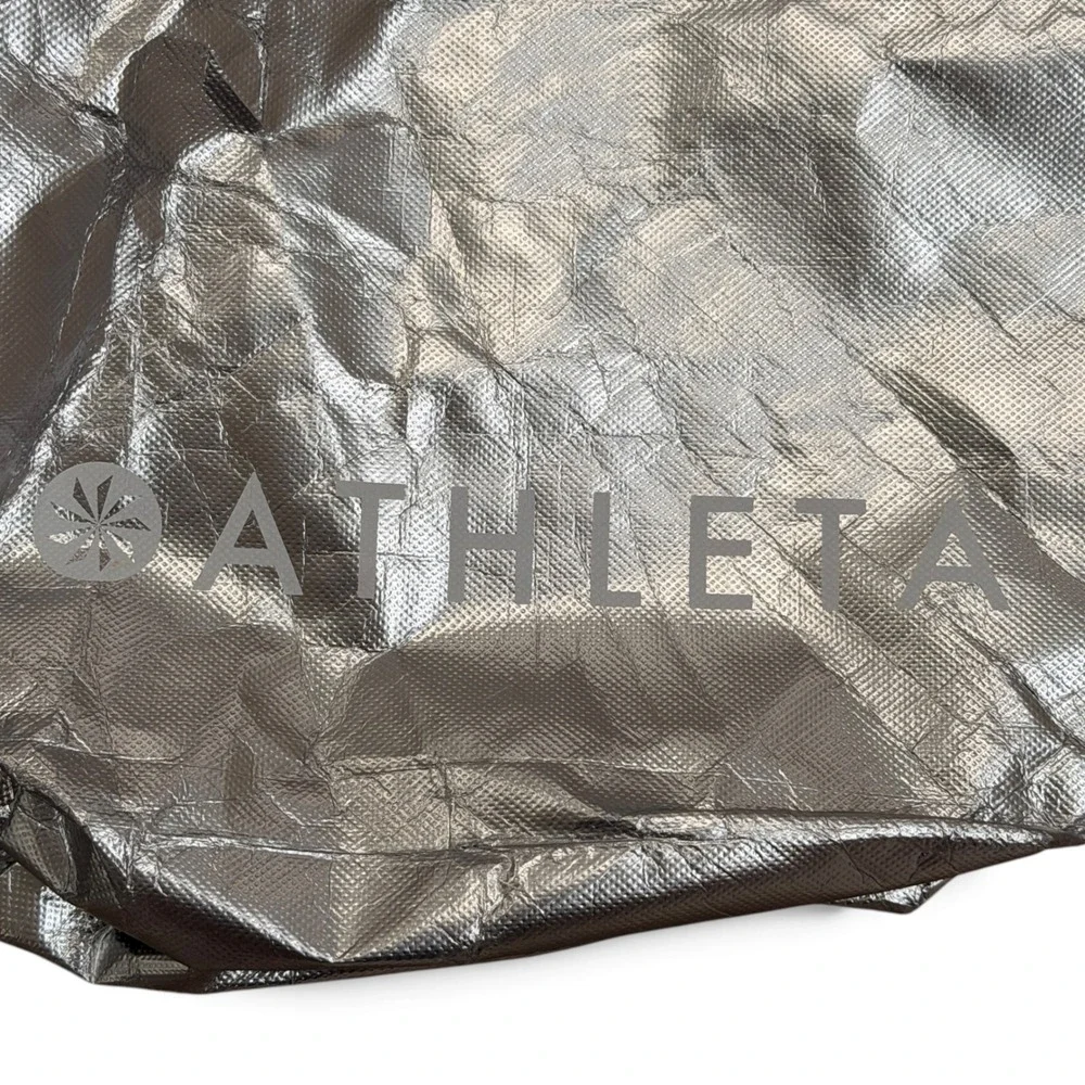 Athleta Reusable Shopping Tote Bag Bundle Metallic Silver White Set of 3